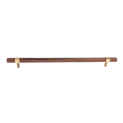 Ebonex Handle W-0009 in brushed brass &amp; walnut, sizes 70–391mm, suits doors, cabinets &amp; wardrobes—by Mantara.