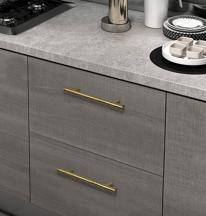 B-0058 Eleanora solid brass T-bar cabinet pull handle, gold finish, sizes 180mm, 260mm &amp; 270mm, for kitchen drawers &amp; wardrobes by Mantara.