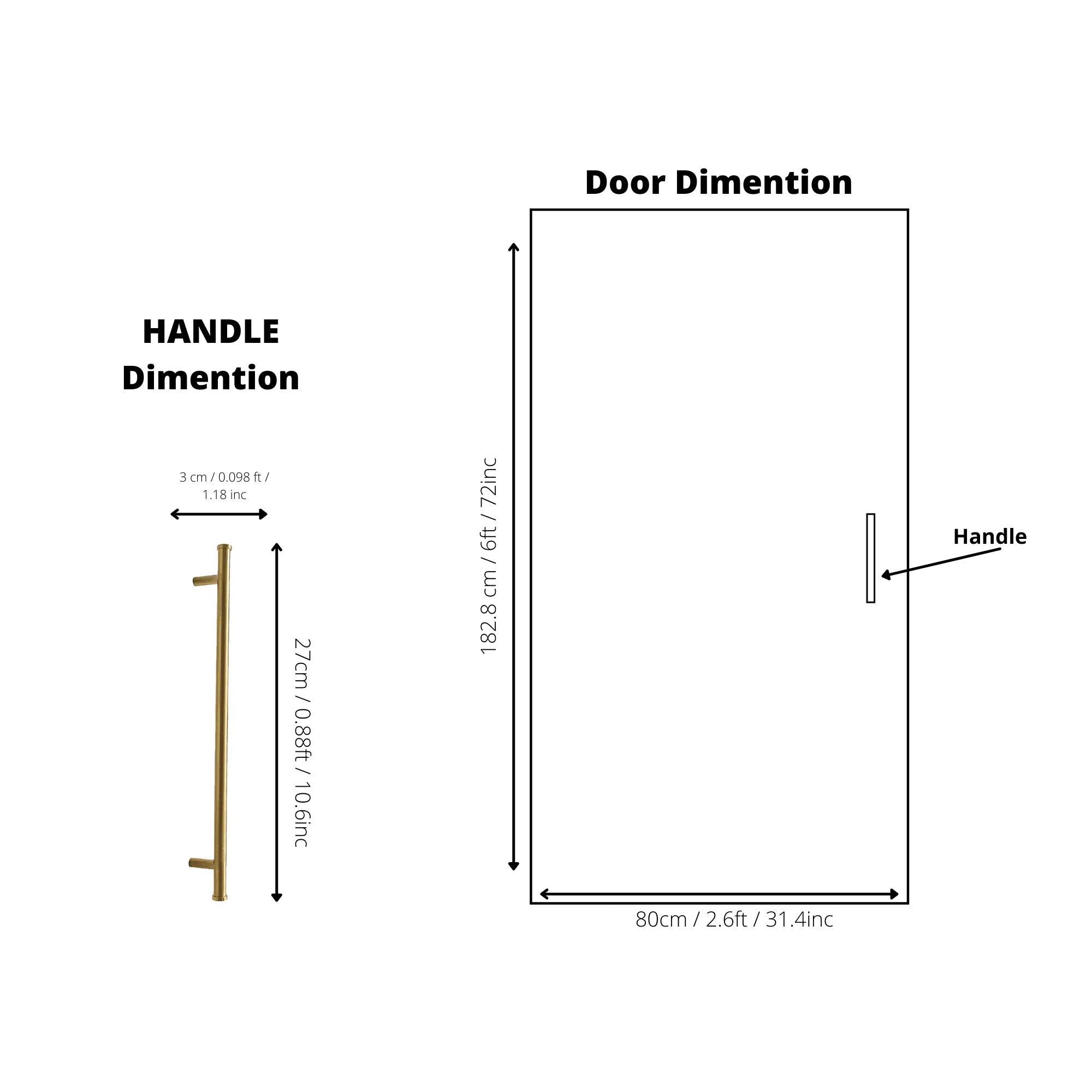 Eleanora T Bar Handle/ door Handles /cupboard handle/  wardrobe handle/ long door handle/   Gold / Brass - M A N T A R A