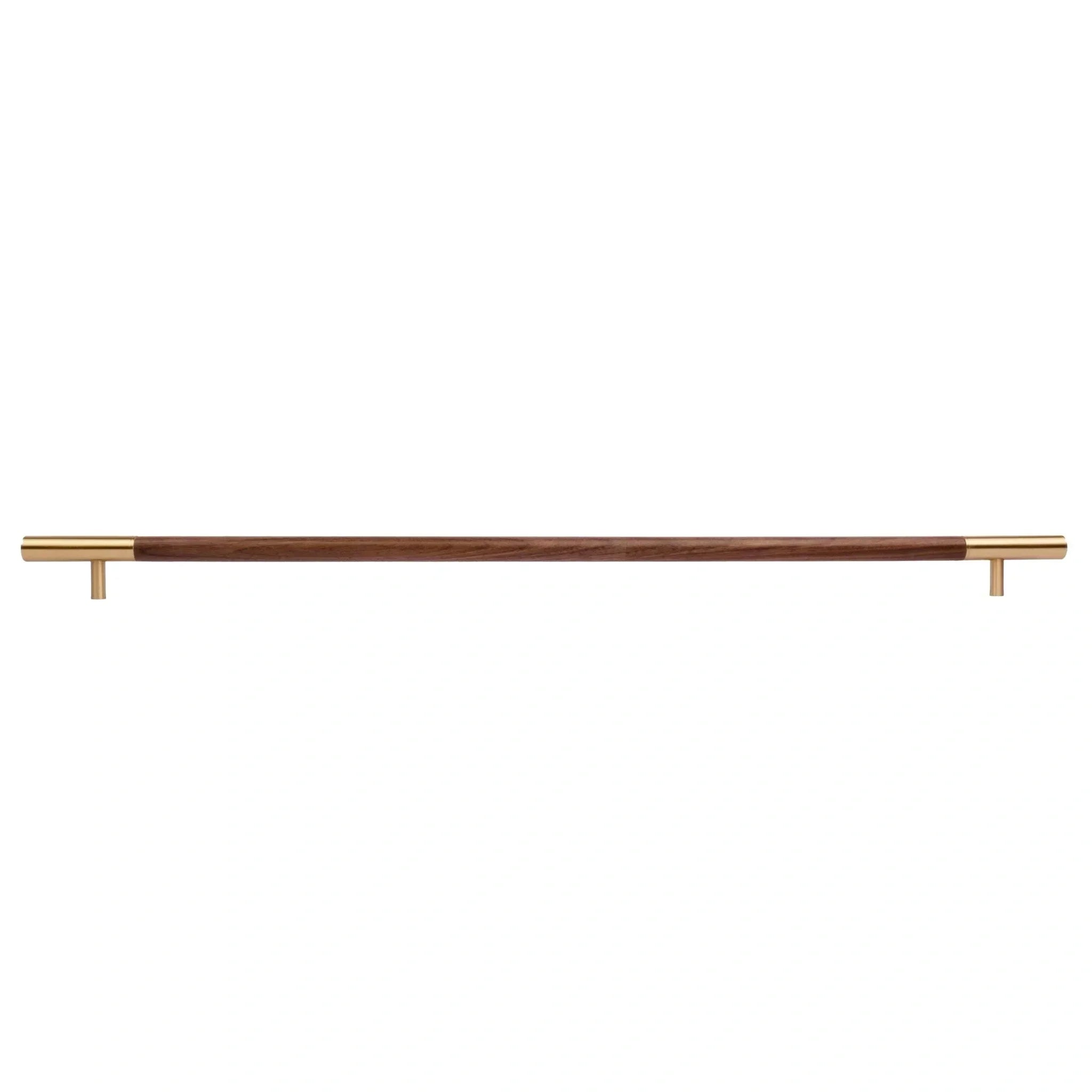 Mantara Elm Handle W-0004-H is a natural wood handle in brown with brushed brass finish, ideal for doors &amp; furniture.