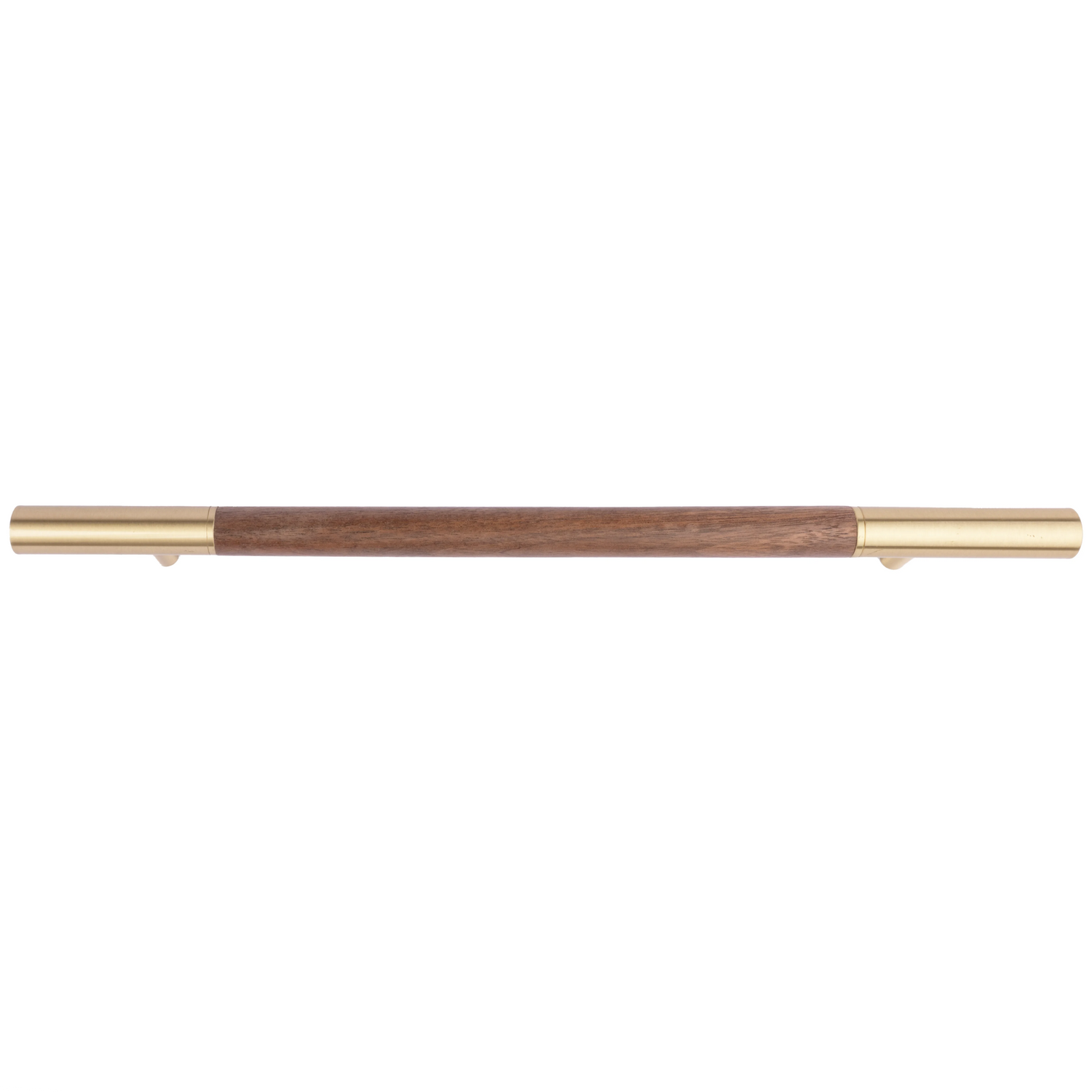 Elm Handle W-0004-H in brown natural wood with brushed brass finish, available in 305mm, 315mm &amp; 610mm sizes, ideal for wardrobes and modern furniture by Mantara.