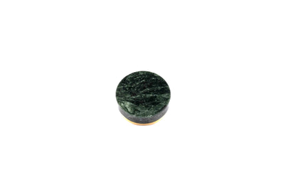 Elysian Knob M-0016 in green marble and brass, 32mm, polished face with brushed stem, for kitchen and dresser drawers.