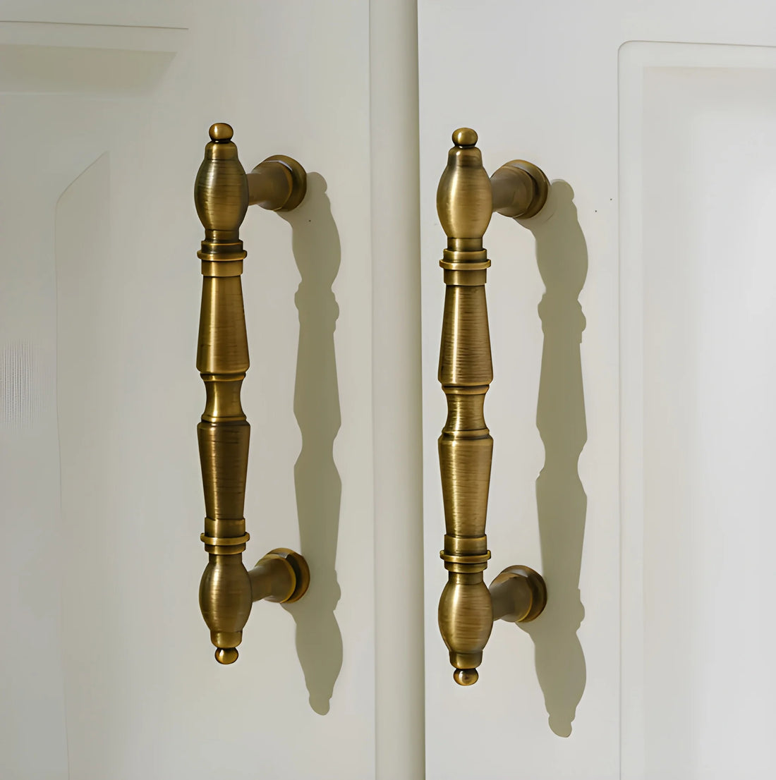 Door handle solid brass antique bronze finish by Mantara, model temple handle B-0123, bronze handle for pooja doors.