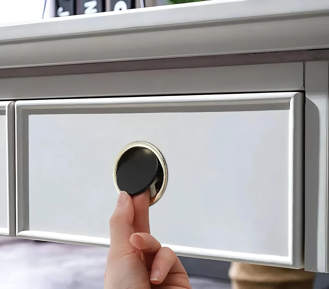 Mantara Concealed Round Handle Z-0010 is a modern zinc handle in matte black+grey, ideal for wardrobes and doors.