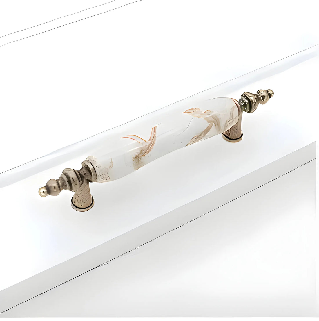 The Mantara CR-0006 Renaissance Handle is a modern zinc and ceramic handle in white with a brushed finish, ideal for doors and almirahs.