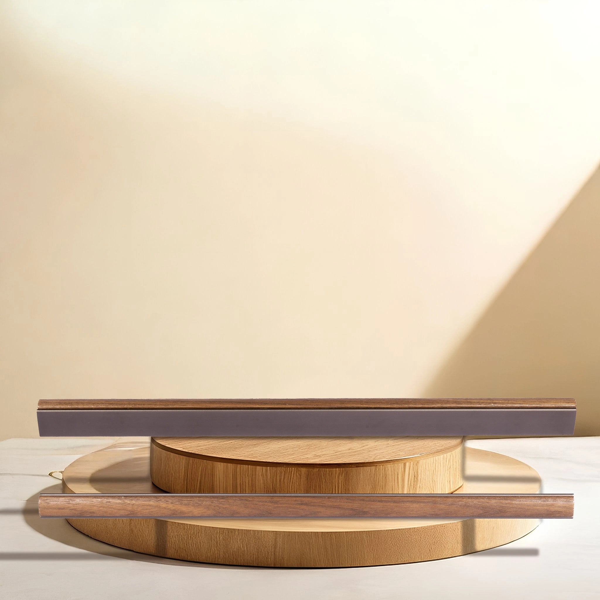 Drawer pull handle, Wood+aluminium, brown brushed finish, Mantara, Esha Handle W-0016, perfect for kitchen drawers and dressers
