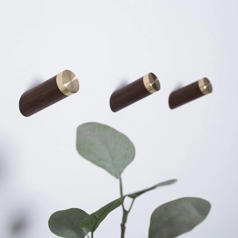 Flair Hook W-0013 in walnut &amp; polished brass, size Dia30×H68mm, ideal for home &amp; hotel spaces—by Mantara.
