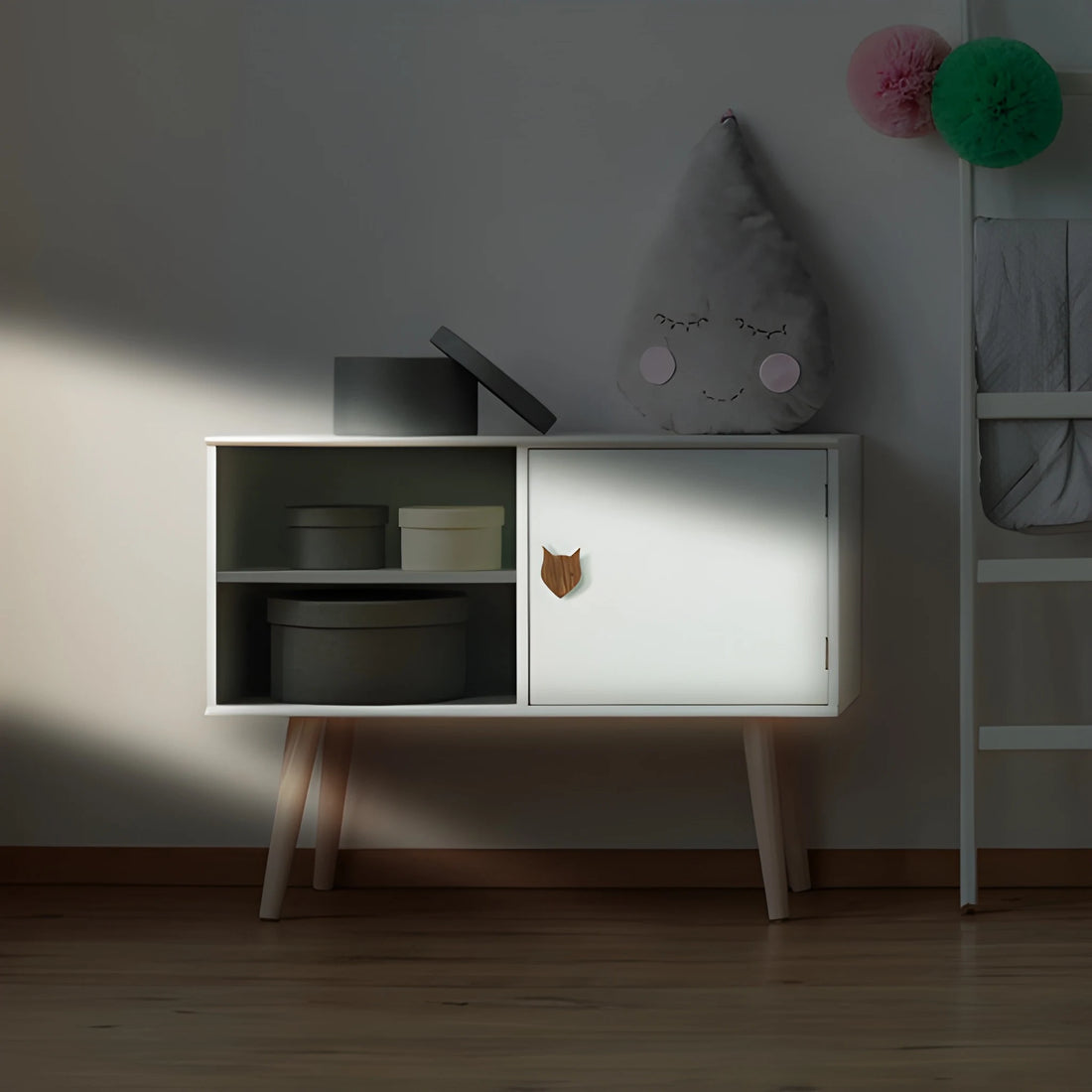 Mantara Fox Hook W-0024 is a modern wooden knob and wall hook in brushed walnut  finish, ideal for kids&