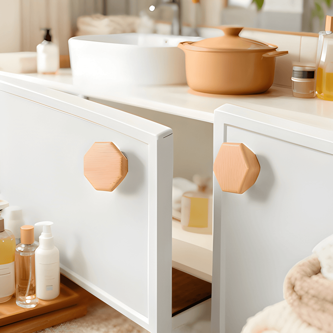 Mantara Thorne Knob W-0056 is a modern  beech wood knob with brushed finish, ideal for kitchen and dresser drawers.
