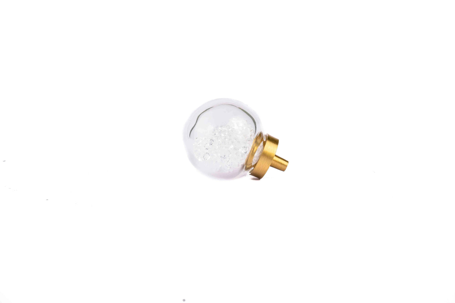 The Mantara C-0024 Frost Knob is a modern crystal and brass knob in white, ideal for drawers, cabinets, and kitchens.