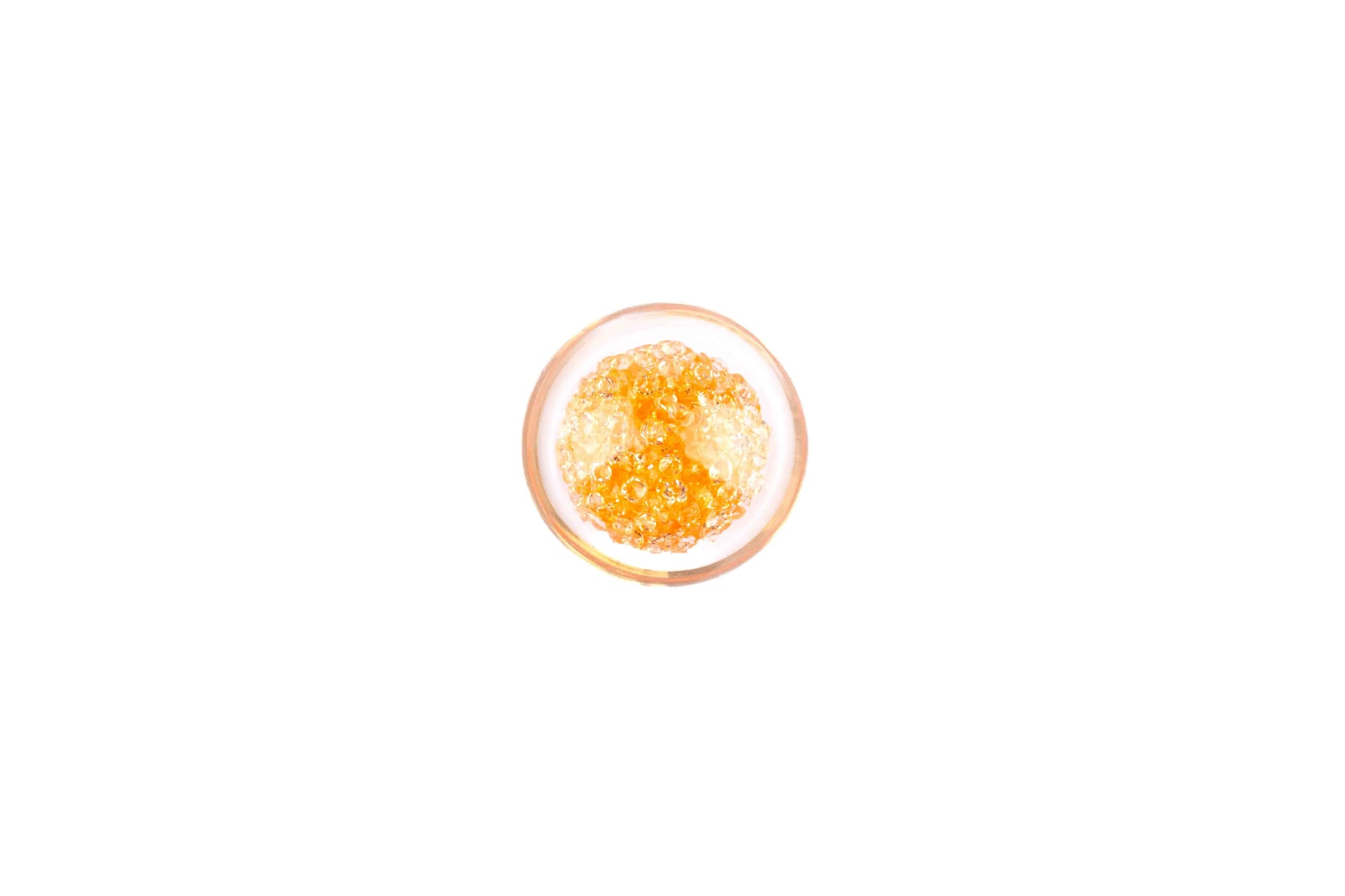 The Mantara C-0024 Frost Knob is a modern crystal and brass knob in orange, ideal for drawers, cabinets, and kitchens.