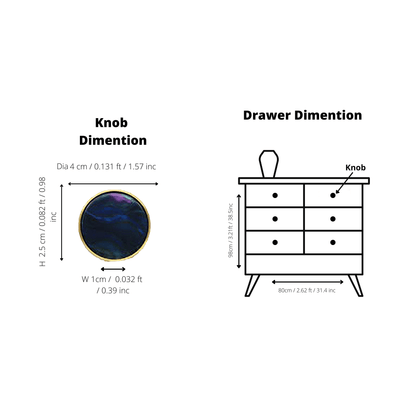 Galaxy knob made of acrylic and brushed brass in Shell Blue, Yellow Snow, Magic Shell, Dark Green, Cloud Mist and Water Mist, model A-0005 by Mantara, A-0005.