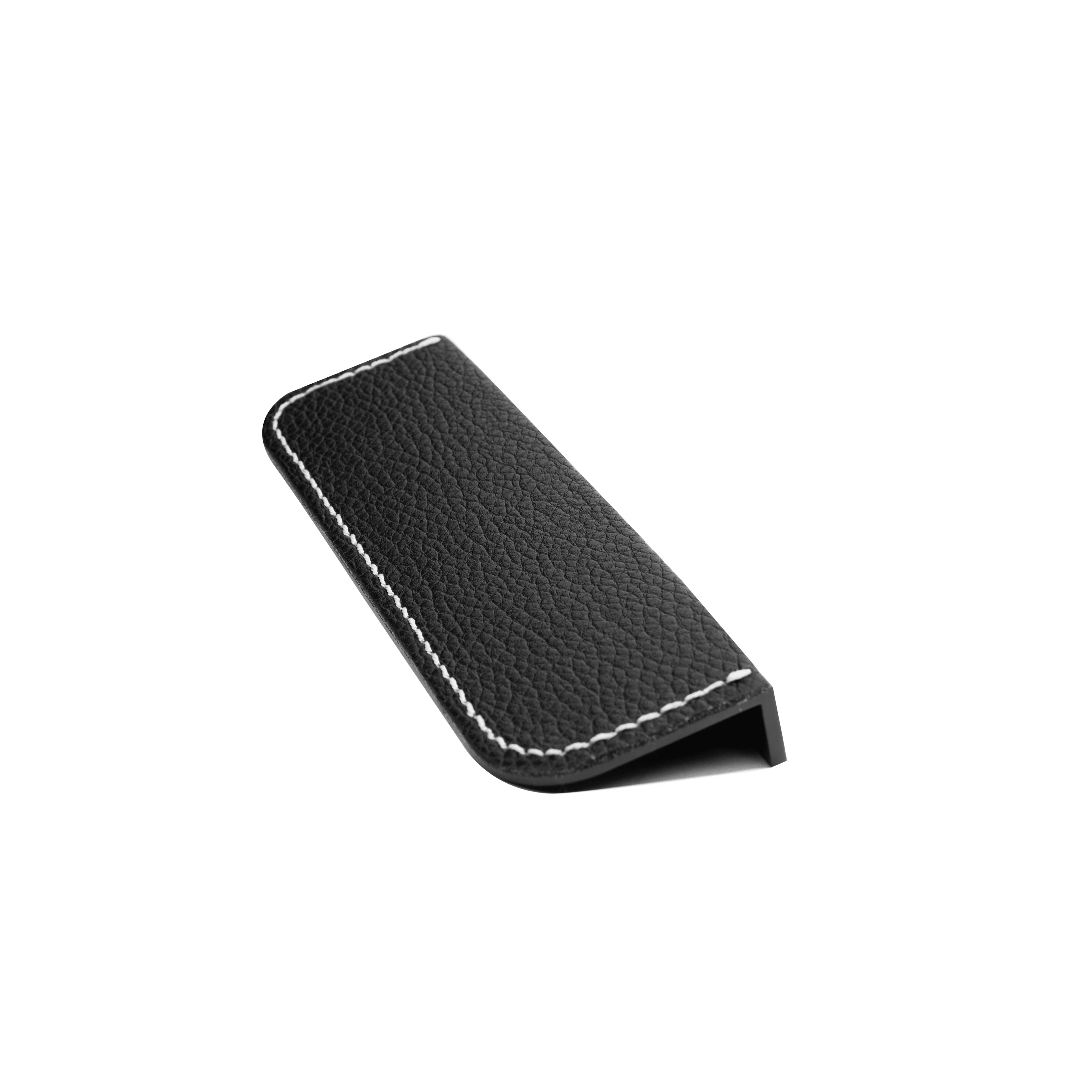 The Mantara L-0007 Geometry Leather Handle is a modern grey and black handle in matte finish, ideal for doors, cabinets, and wardrobes.