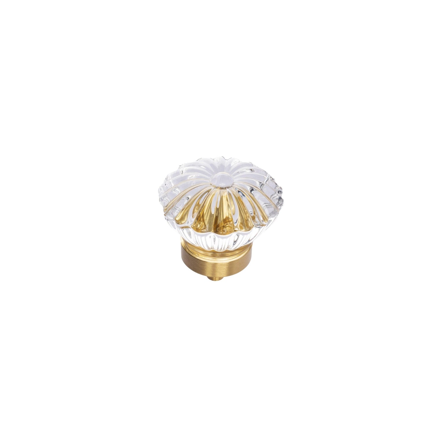 The Mantara C-0010 is a modern crystal knob in white/brass, ideal for kitchens, drawers, and cabinets.