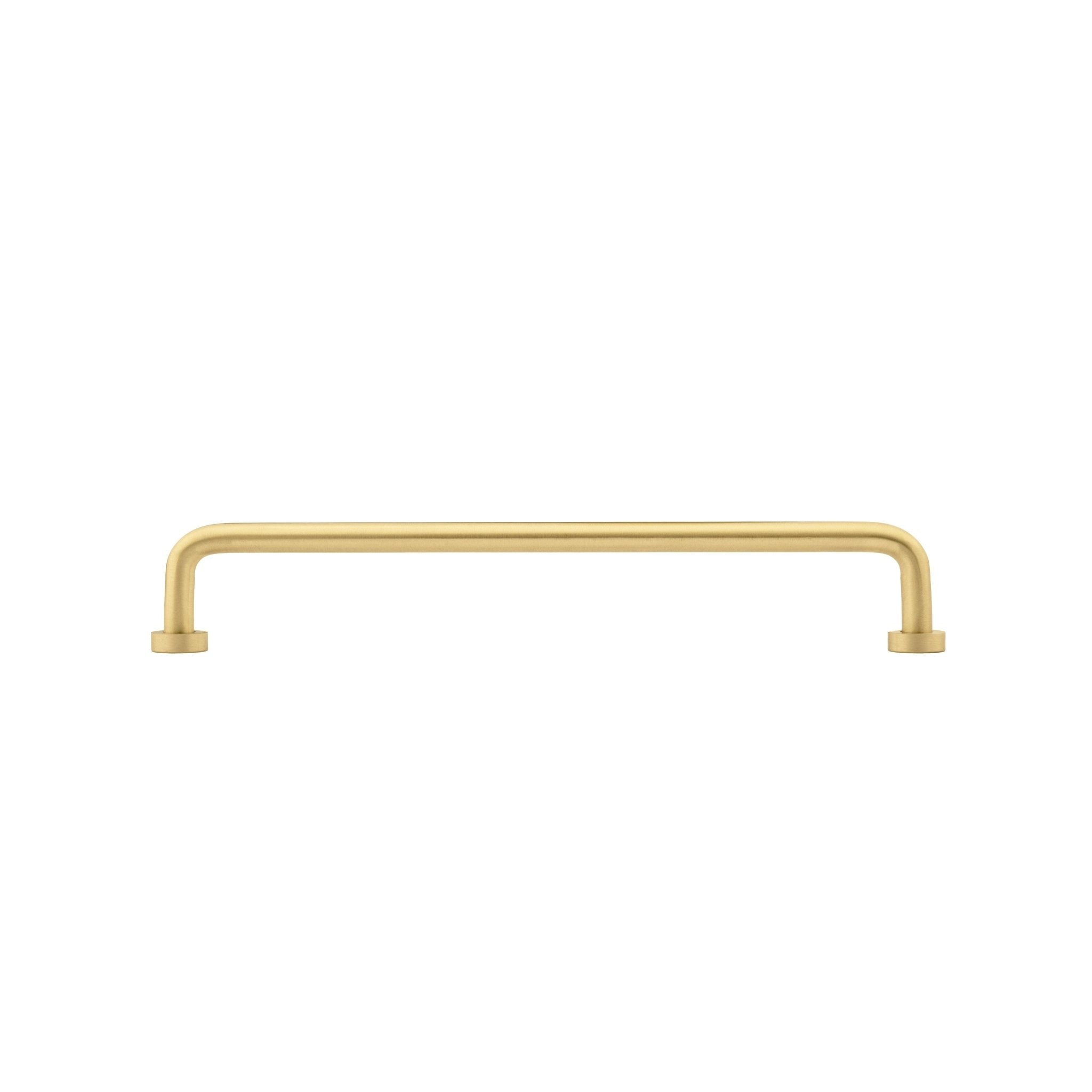 The Gleam Handle by Mantara B-0106 is a brushed brass handle in gold, ideal for furniture, wardrobes, and kitchens.