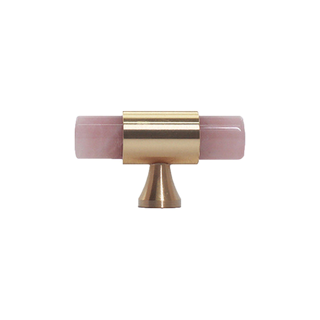 The Mantara C-0014-T Haze Handle is a modern crystal and brass T-handle in pink, ideal for wardrobes and drawers.