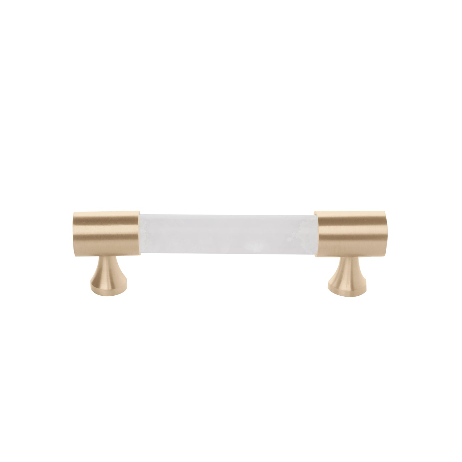 The Mantara C-0014-96 Haze Handle is a modern crystal and brass handle in white, ideal for cabinets and wardrobes.