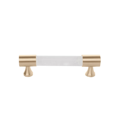 The Mantara C-0014-96 Haze Handle is a modern crystal and brass handle in white, ideal for cabinets and wardrobes.