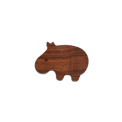 Mantara Hippo Wooden Knob/Hook  W-0024 is a modern wood knob and wall hook in brushed walnut  finish, ideal for kids’ rooms, cabinets, and wardrobes.