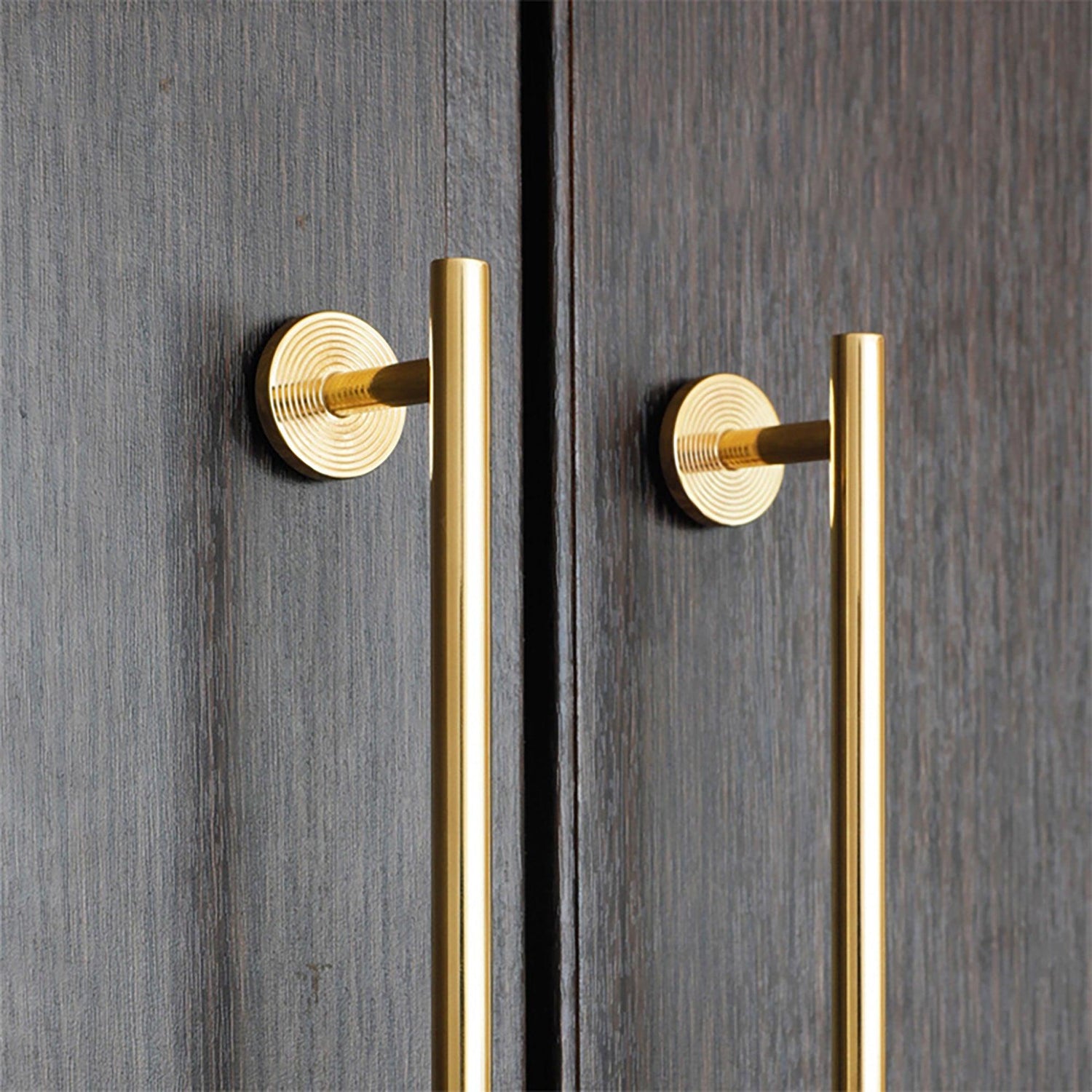 B‑0073 Holistic solid brass pull handle in brushed gold finish, available in 254 mm &amp; 510 mm lengths, perfect for wardrobes, doors, cabinets, and bathrooms by Mantara.