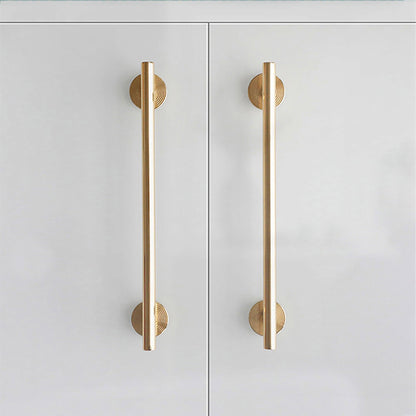 B‑0073 Holistic solid brass pull handle in brushed gold finish, available in 254 mm &amp; 510 mm lengths, perfect for wardrobes, doors, cabinets, and bathrooms by Mantara.