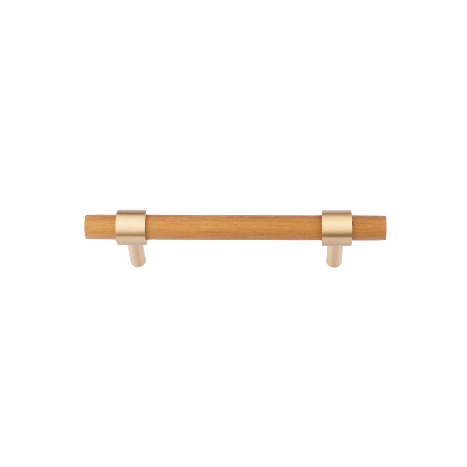 Holt Handle W-0010 in walnut &amp; brushed brass, sizes 60–370mm, suits furniture, drawers &amp; wardrobes—by Mantara.