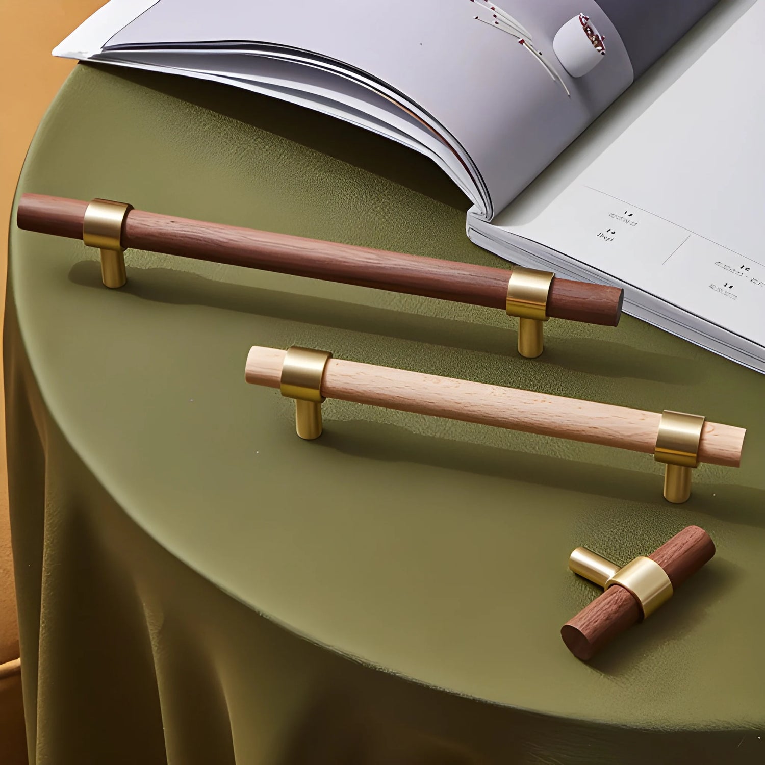 Mantara Holt Handle W-0010 is a modern walnut wood &amp; brass handle in dark brown with brushed finish, ideal for wardrobes &amp; drawers.