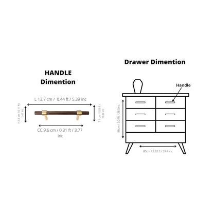 Holt Handle W-0010 in walnut &amp; brushed brass, sizes 60–370mm, suits furniture, drawers &amp; wardrobes—by Mantara.