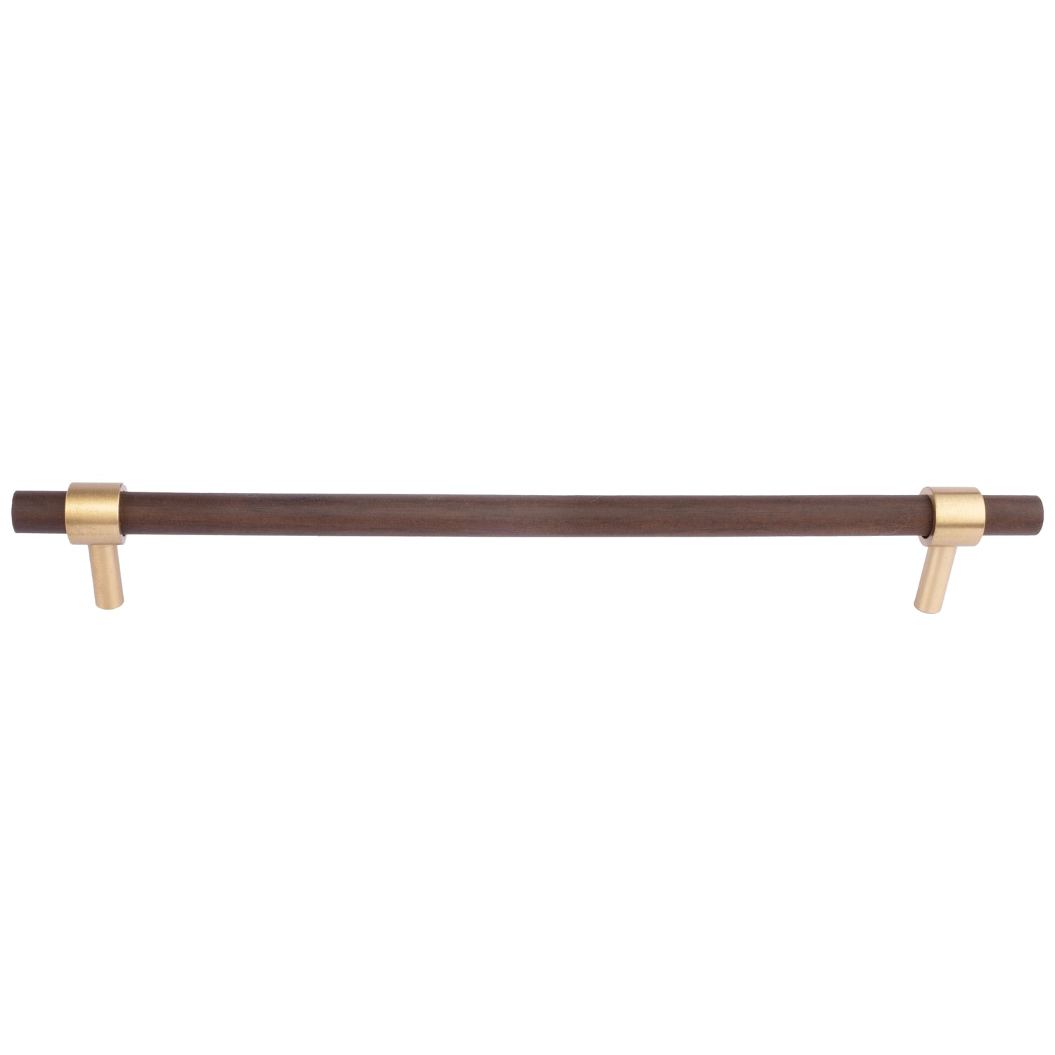Holt Handle W-0010 in walnut &amp; brushed brass, sizes 60–370mm, suits furniture, drawers &amp; wardrobes—by Mantara.