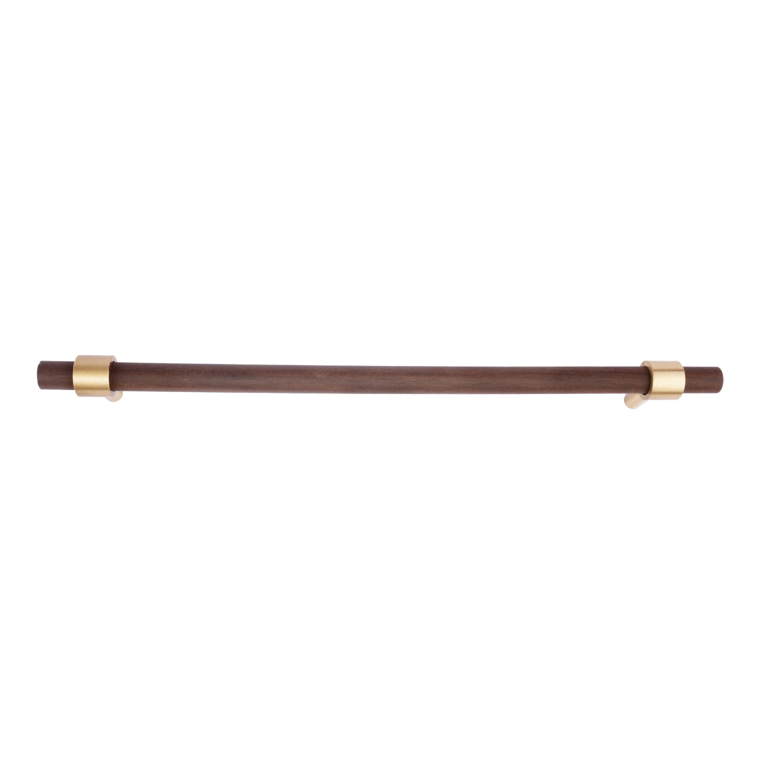 Holt Handle W-0010 in walnut &amp; brushed brass, sizes 60–370mm, suits furniture, drawers &amp; wardrobes—by Mantara.