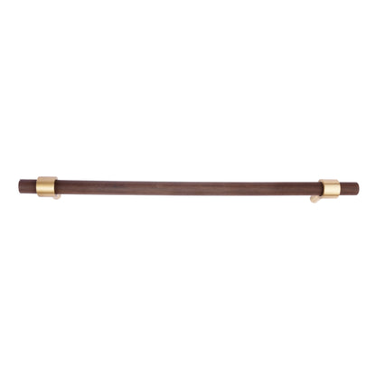 Holt Handle W-0010 in walnut &amp; brushed brass, sizes 60–370mm, suits furniture, drawers &amp; wardrobes—by Mantara.