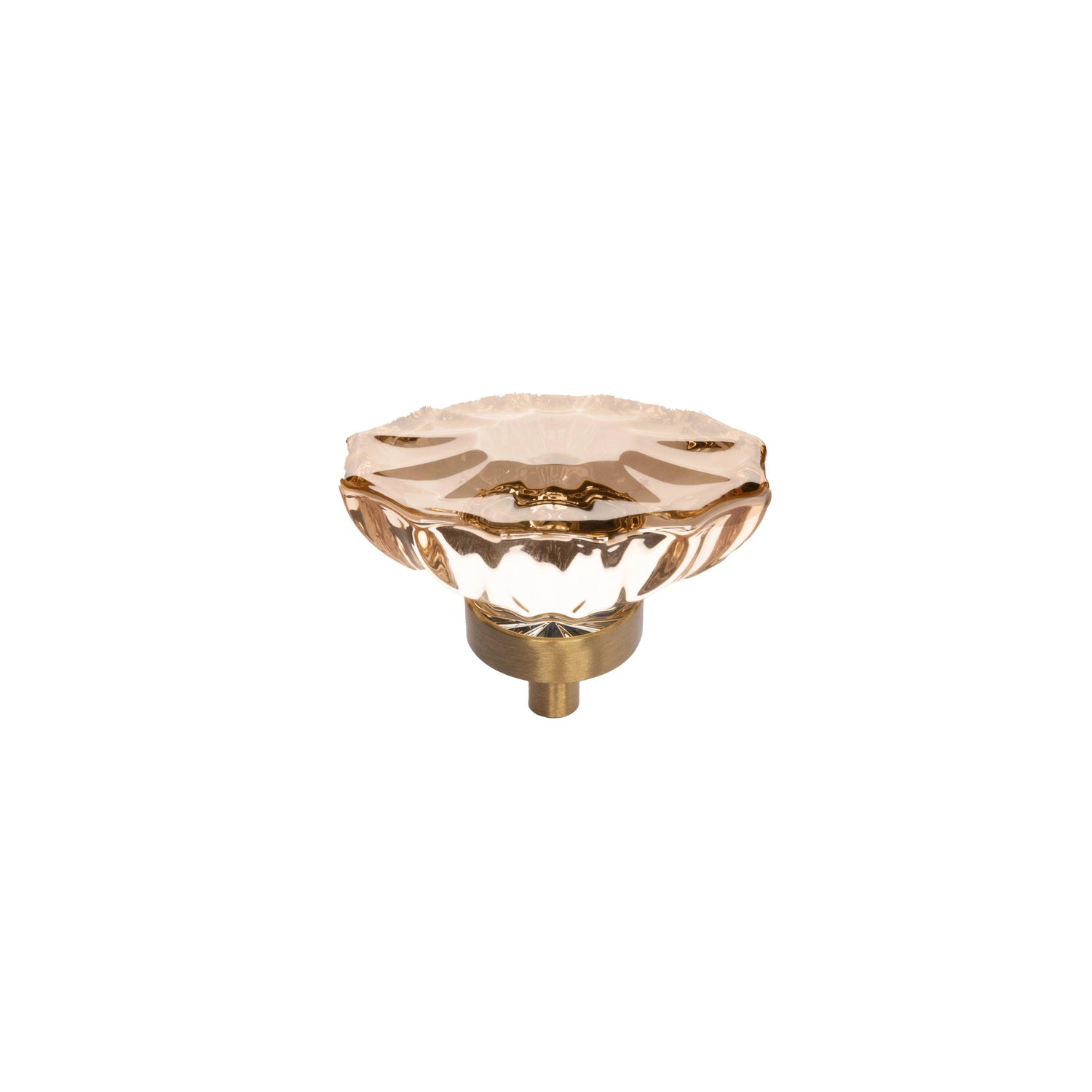 The Mantara C-0009 is a modern artificial crystal + brass knob in champange/brass, ideal for kitchens and cabinets.