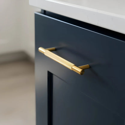 Mantara Enigma Handle B-0061 is a modern brushed brass handle in gold, ideal for cupboards and drawers.