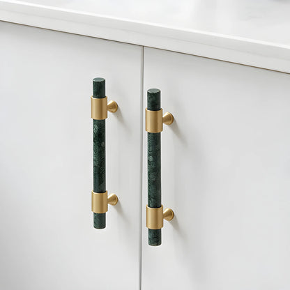 Marble and solid brass with green, black and white color for wardrobe, drawer handle by Mantara, model M-0009-H.