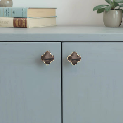 Acrylic and brass round drawer knob in Cloud mist finish by Mantara for cabinets, wardrobes and kitchen drawers. Alhambra knob A-0006