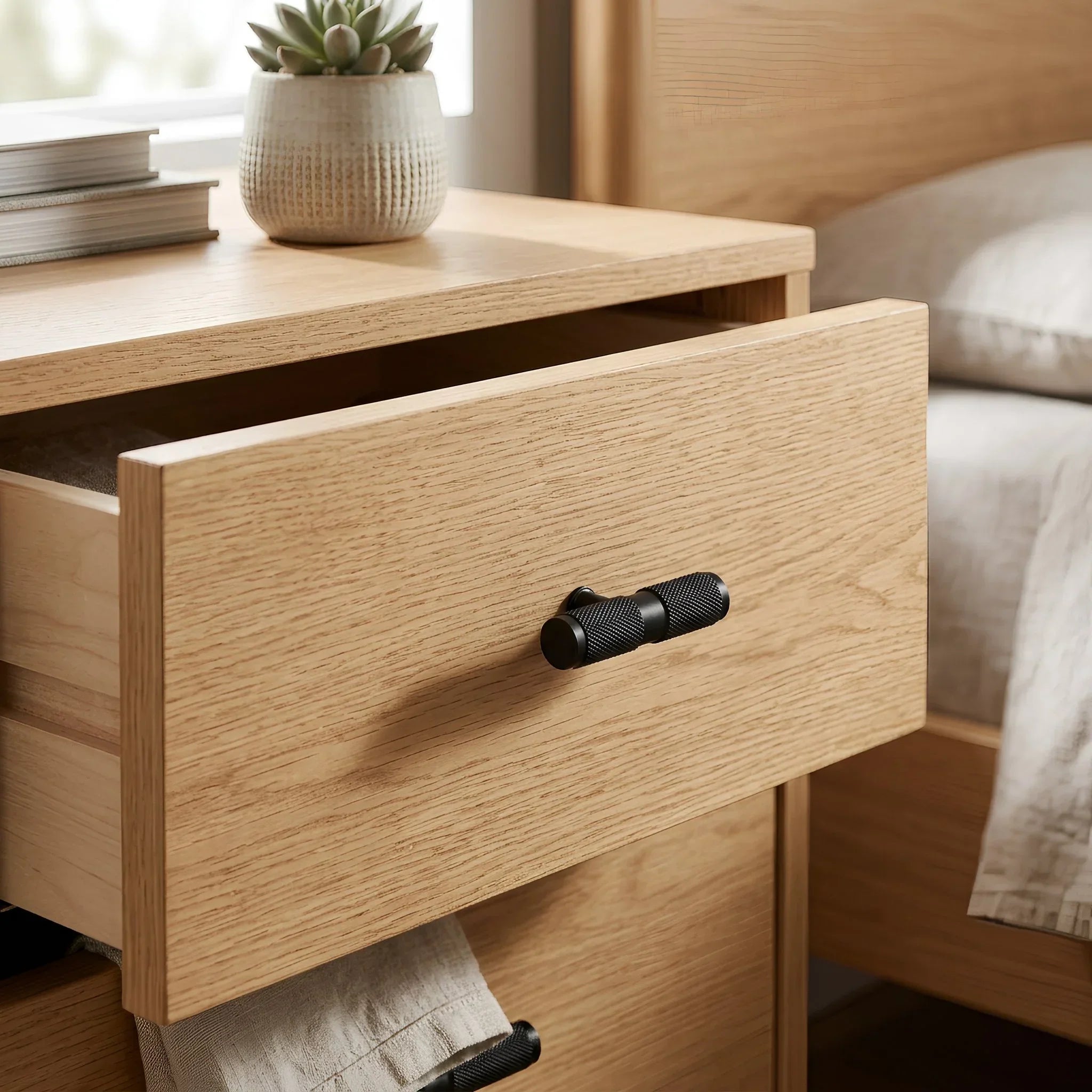 The Mantara AL-0017 Pisa Handle is a modern aluminum handle in black with a brushed finish, ideal for kitchens, cabinets, and drawers.