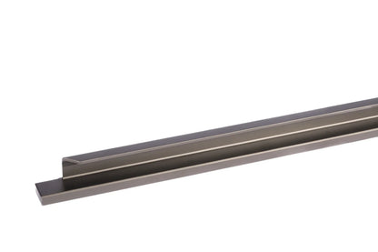 The Mantara AL-0008 Isla Handle is a modern grey aluminum handle with a brushed finish, ideal for kitchens, cabinets, and wardrobes.