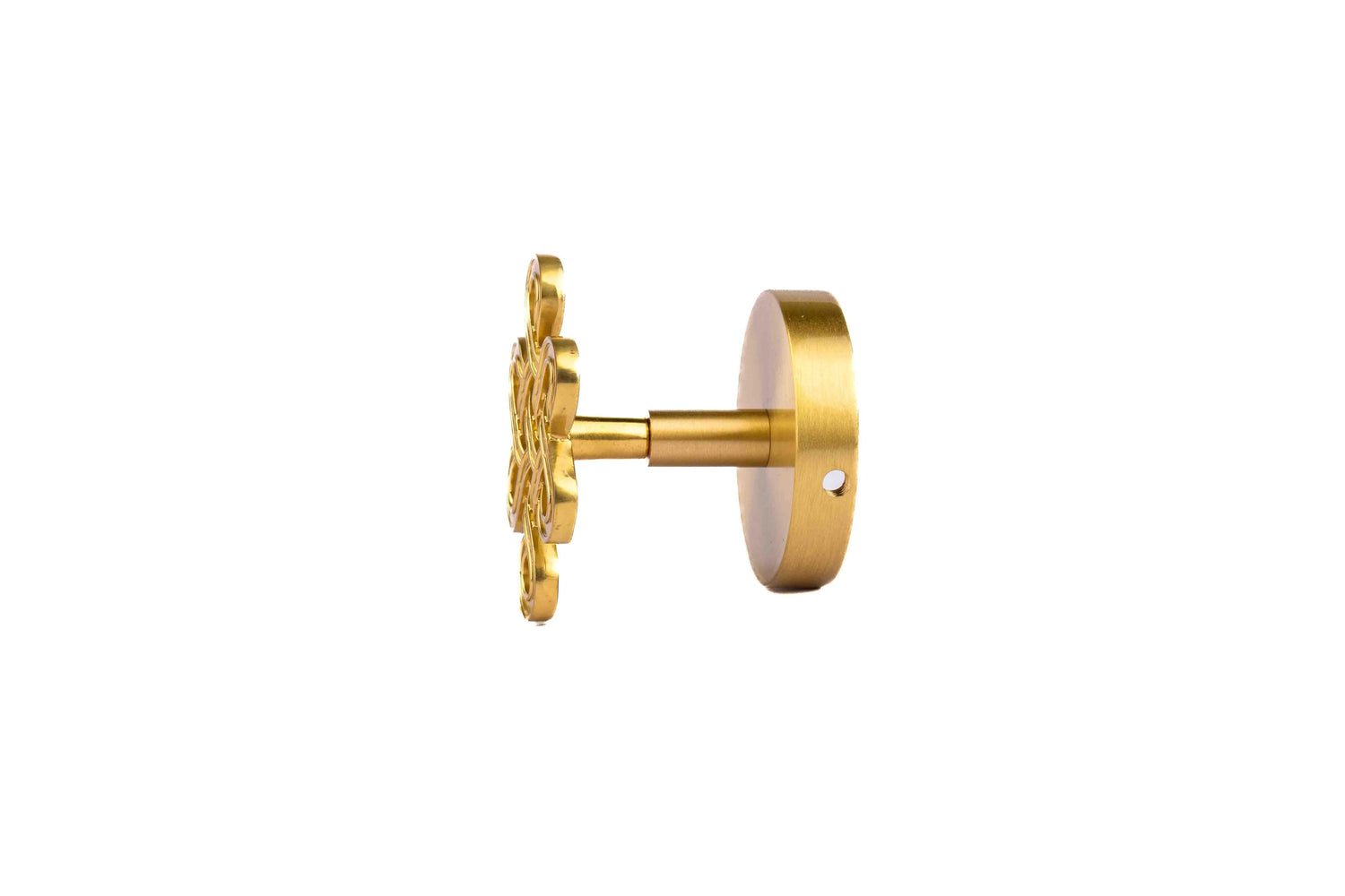 The Lattice Hook by Mantara B-0116 is a modern brass wall hook in gold with a brushed finish, ideal for kitchens and bedrooms.