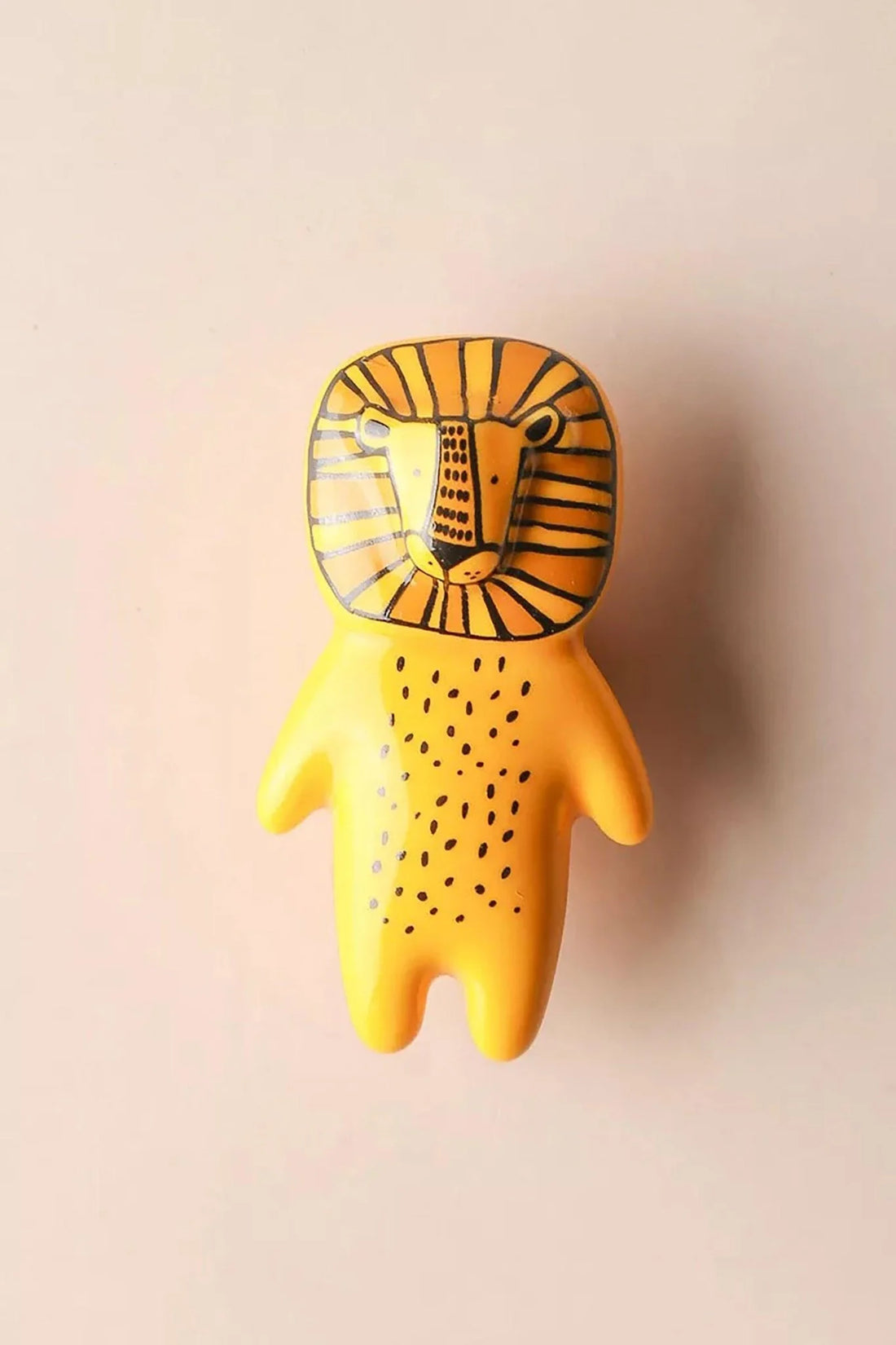 The Mantara CR-0001-Lion Knob is a modern yellow ceramic knob with a polished finish, ideal for wardrobes, cabinets, and kids&