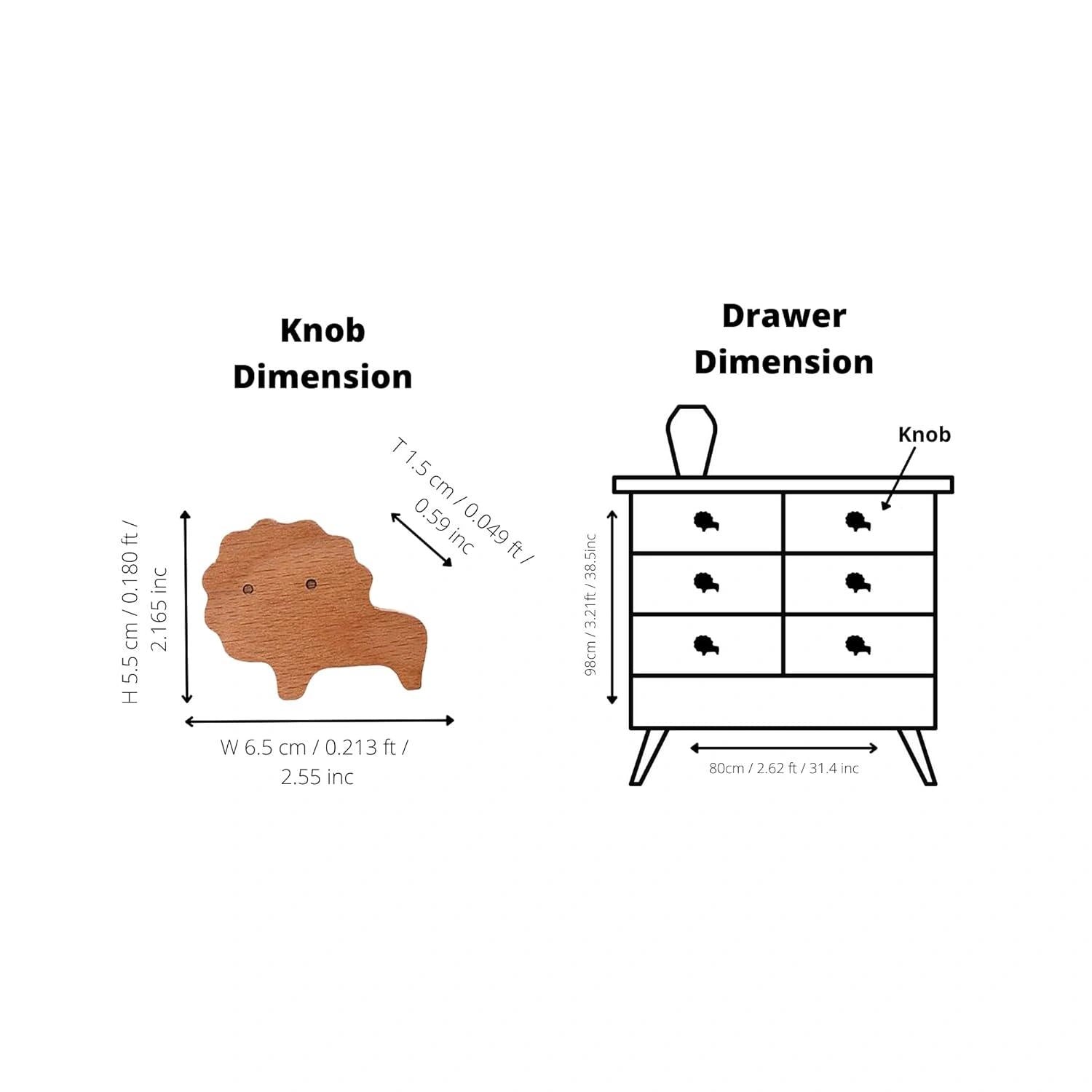 Mantara Lion Wooden Knob/Hook W-0024 Beige Modern Wood Knob for Kids Room, Cabinet &amp; Drawer
