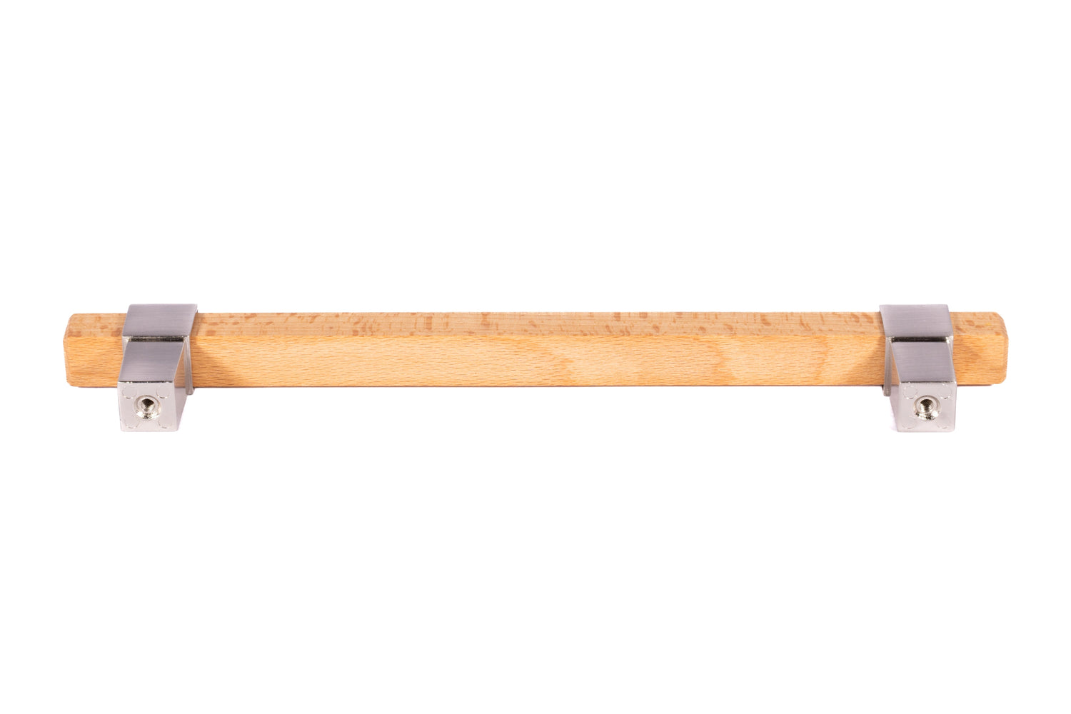 Mantara Lorien Handle W-0028 is a modern zinc and beech wood handle in silver ideal for kitchen and dresser drawers.