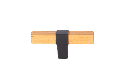 Mantara Lorien Handle W-0028 is a modern zinc and beech wood Tbar in black ideal for kitchen and dresser drawers.