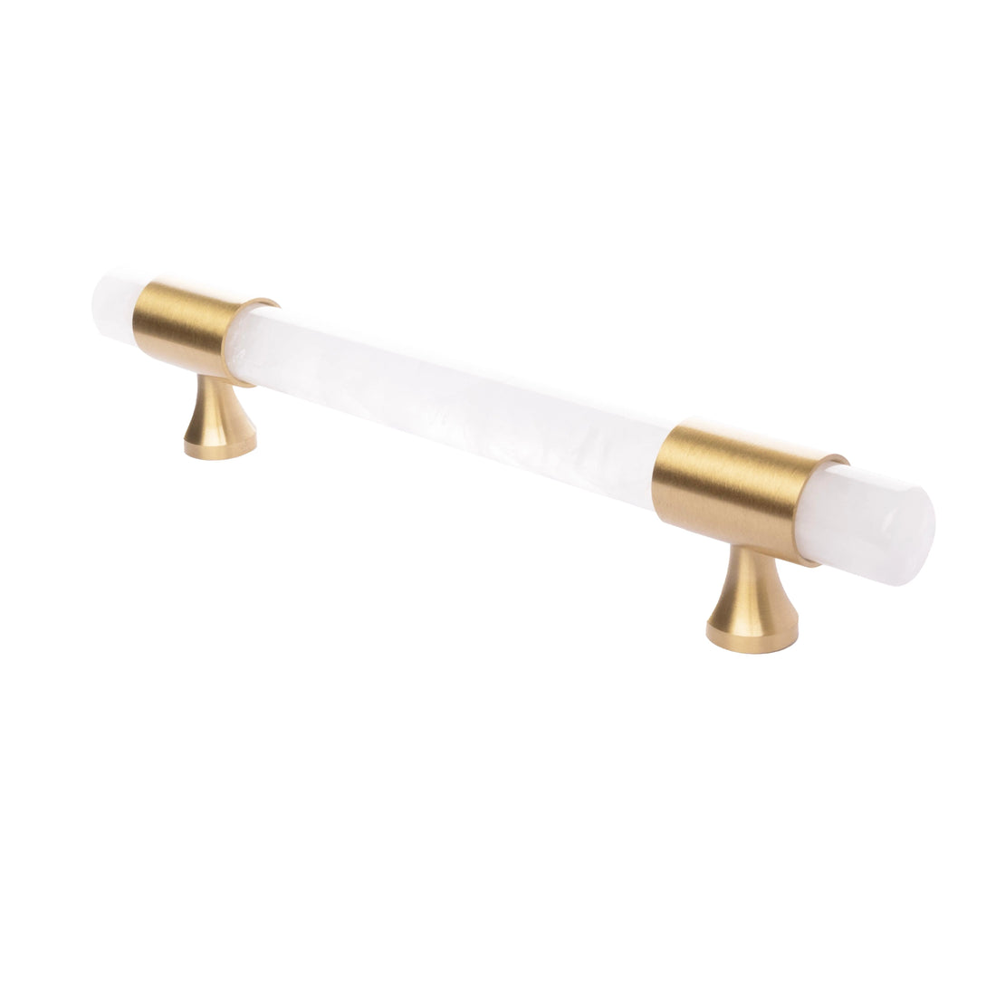 The Mantara C-0014-128 Luster Handle is a modern crystal and brass handle in white, ideal for wardrobes and doors.