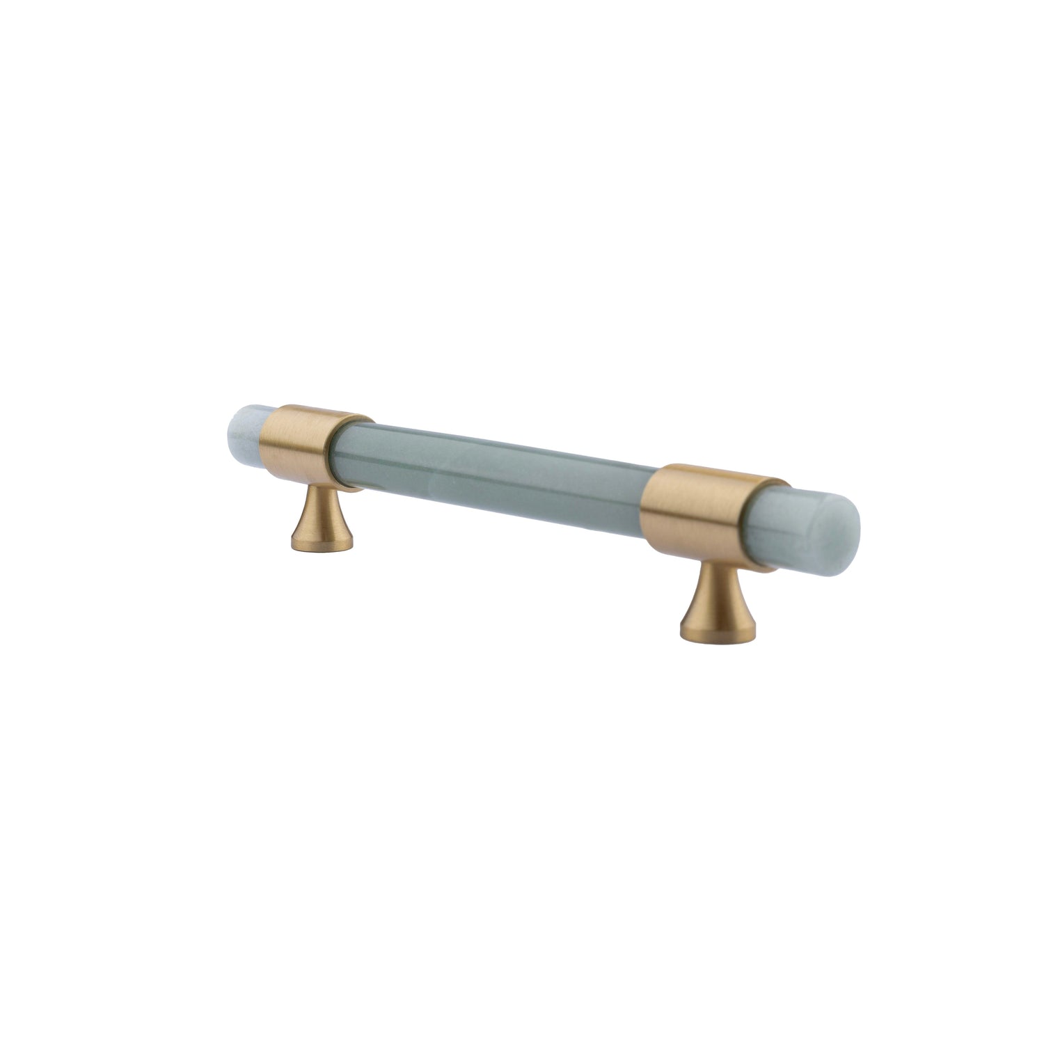 The Mantara C-0014-128 Luster Handle is a modern crystal and brass handle in green, ideal for wardrobes and doors.