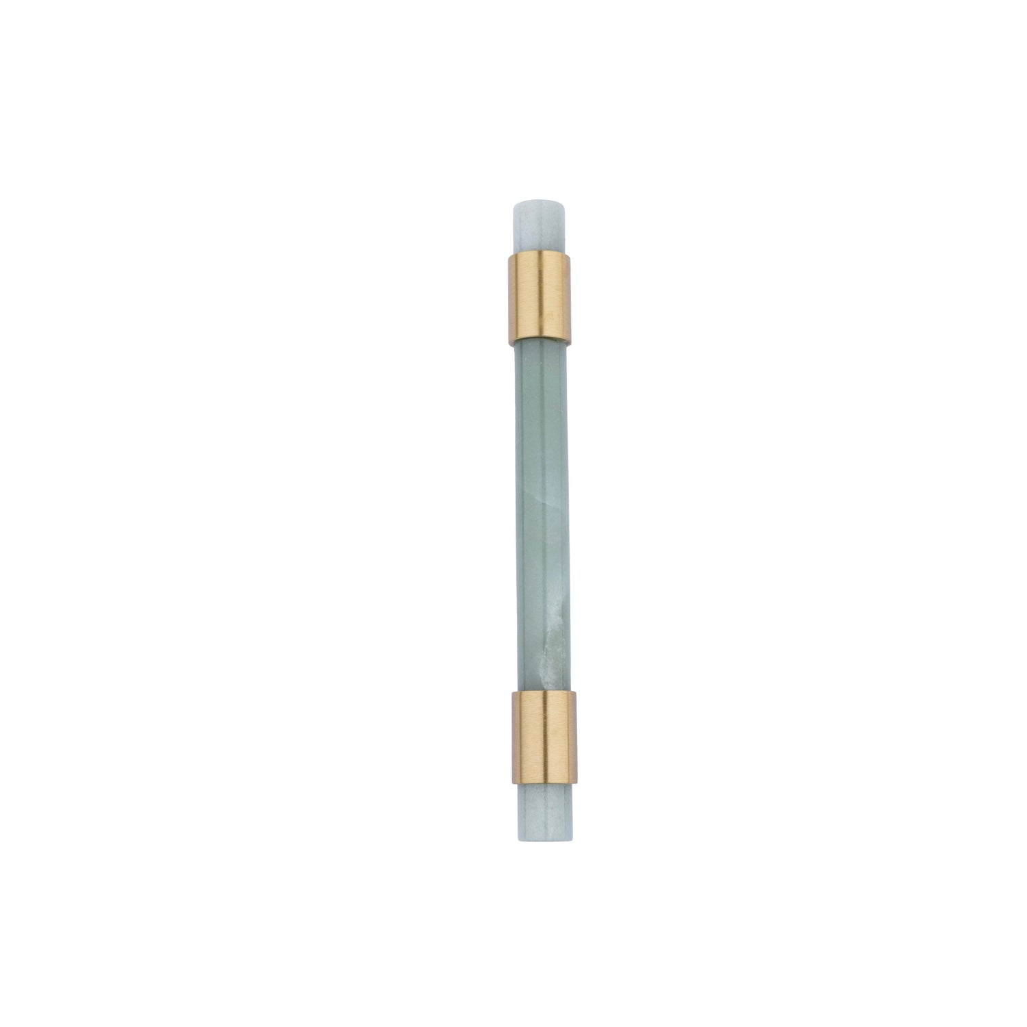 The Mantara C-0014-128 Luster Handle is a modern crystal and brass handle in green, ideal for wardrobes and doors.