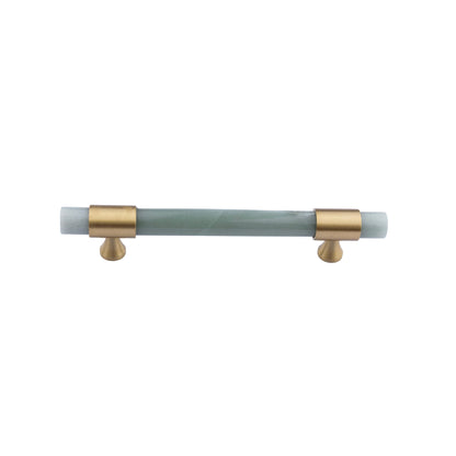 The Mantara C-0014-128 Luster Handle is a modern crystal and brass handle in green, ideal for wardrobes and doors.