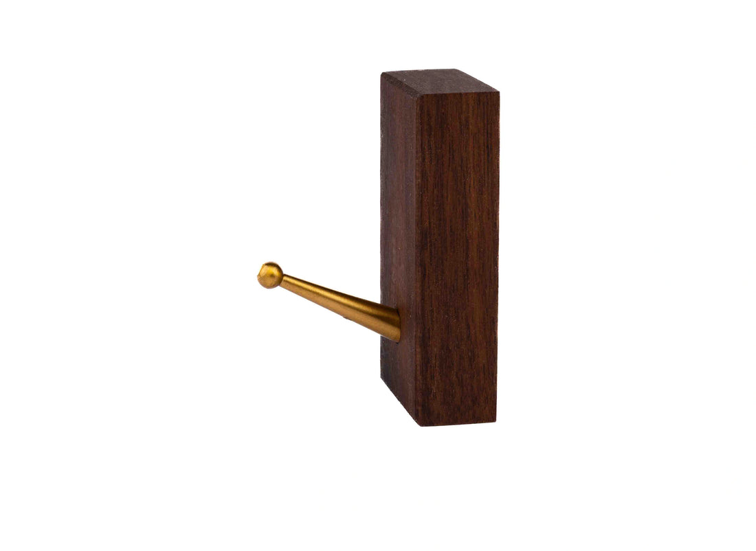 Mantara Magnolia Hook W-0025 is a modern brown wooden hook in brushed finish, ideal for kitchen and dresser drawers.