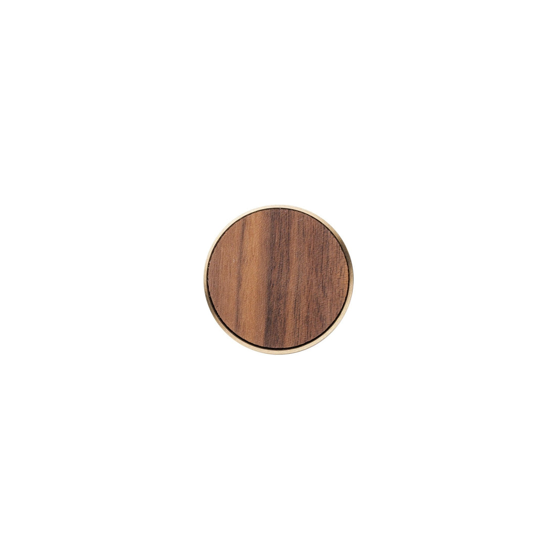 Mahogany Knob W-0003 in natural brown wood with brushed brass finish, 30mm &amp; 40mm diameter options, for drawers and cabinets by Mantara.
