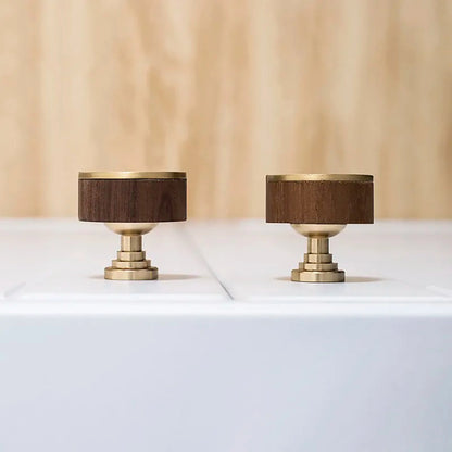 Mantara Robyn Knob W-0020 is a modern wood and brass knob in brown brushed finish, ideal for kitchen drawers and dresser drawers.