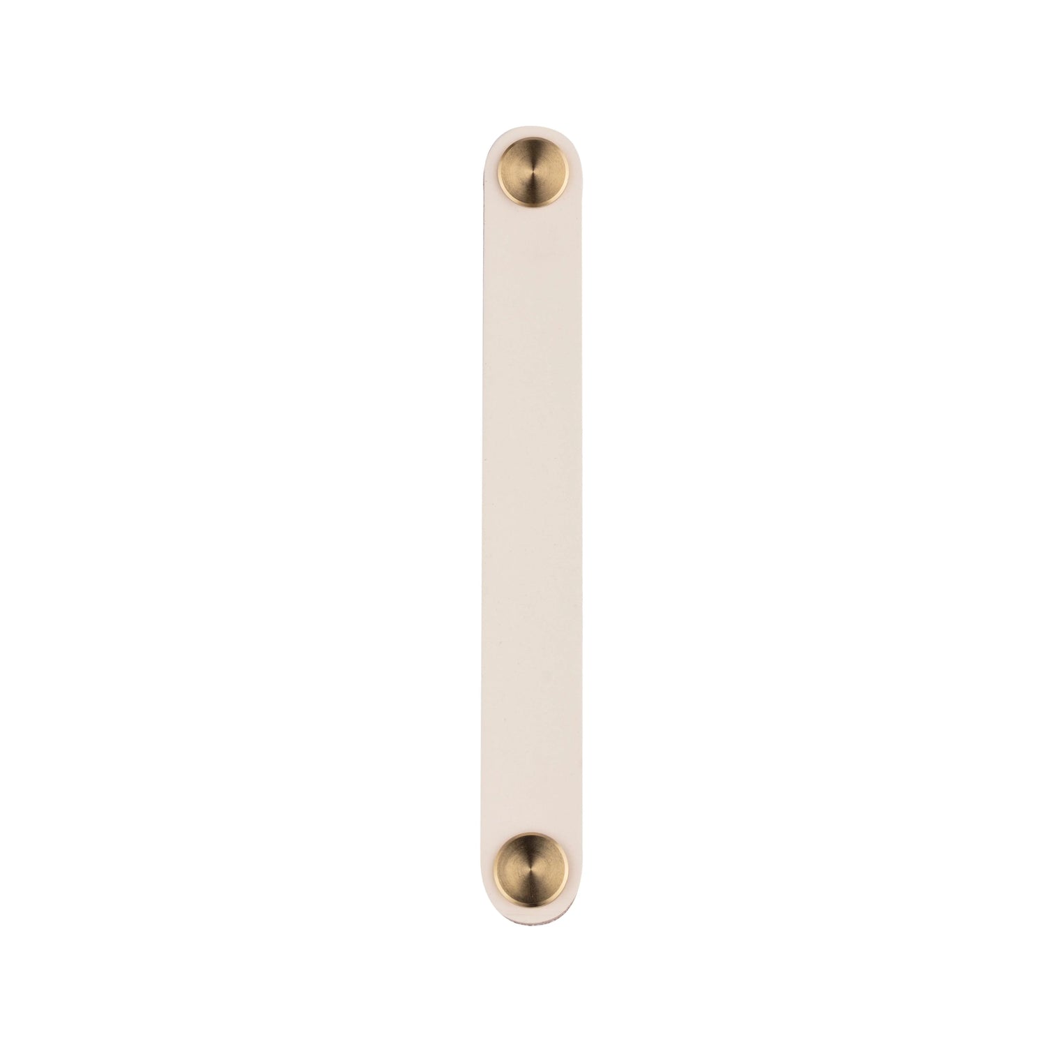 The Mantara L-0001-160 Maverick Handle is a Nordic leather and brass handle in white, ideal for kitchens and wardrobes.